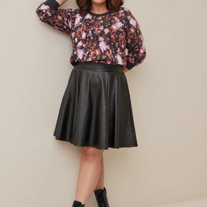 Black Coated Studio Luxe Ponte Skater Mini Skirt